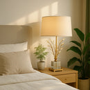 SANDYHA Nordic Ceramic Table Lamp Fabric Art Lampshade LED Light for Living Room Decor Bedroom Bedside Sofa Study Table