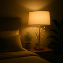 SANDYHA Nordic Ceramic Table Lamp Fabric Art Lampshade LED Light for Living Room Decor Bedroom Bedside Sofa Study Table